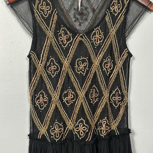 Free People S Black Mesh Tulle Shirt Beaded Embellished Boho Gypsy Tunic Top XS - Picture 5 of 9